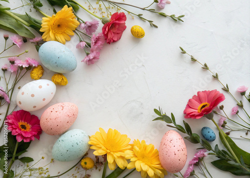 “Colorful Easter eggs in pastel tones on soft background, minimal composition, natural light, 4K, high resolution, copy space”