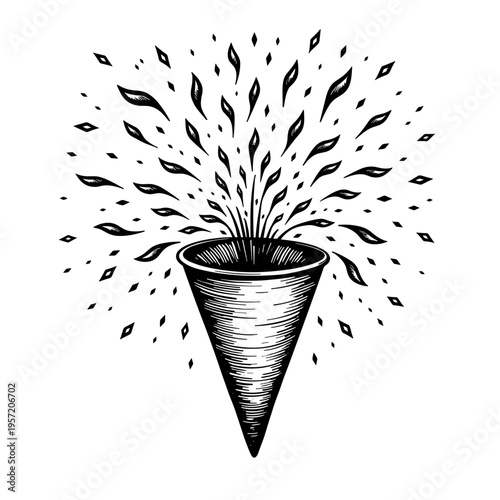 Party popper cone spraying confetti stream for festive event design