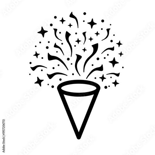 Party popper cone with confetti burst for festive celebration design