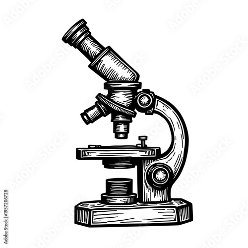 Vintage microscope illustration for scientific research in laboratory study