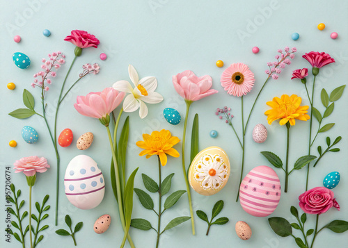 “Colorful Easter eggs in pastel tones on soft background, minimal composition, natural light, 4K, high resolution, copy space”