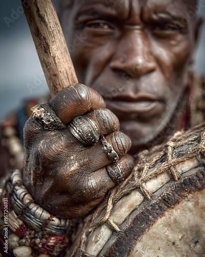 Indigenous Warrior Holding Traditional Staff