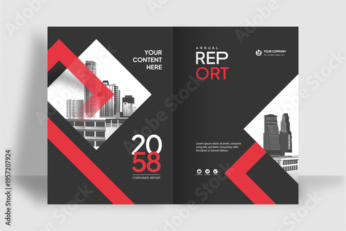 Business Report Cover Template – Red Geometric Layout (A4)