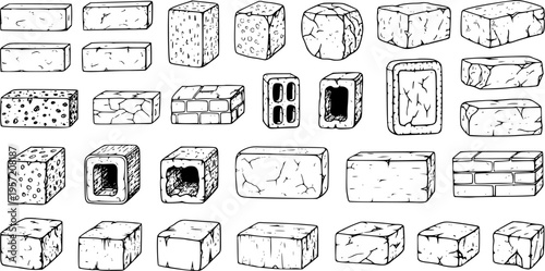 Canvas Print Brick Collection: Hand-Drawn Vector Illustration of Various Bricks
