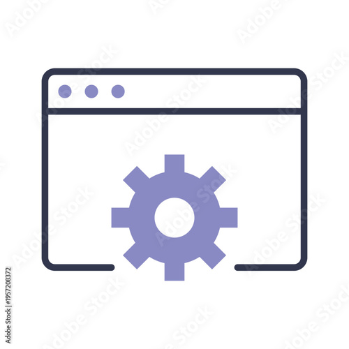 Browser window with gear icon representing website settings optimization or configuration web development and programming concept