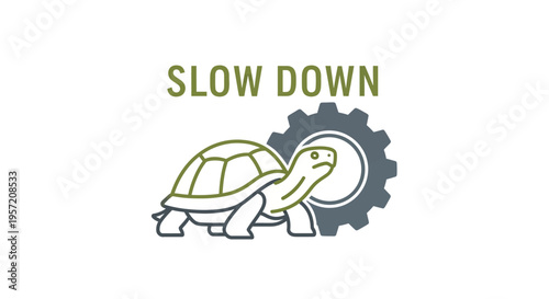 Slow Down Text with Turtle and Gear Wheel Concept