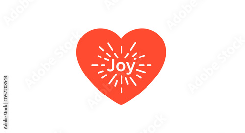 Red Heart with Radiating Light Rays and Joy Typography