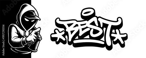 Best Choice Graffiti Tag with Masked Artist Mascot for Premium Quality Street Art Branding.