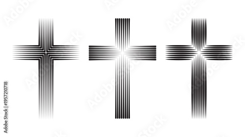 Abstract linear christian cross vector set with minimalist stripe patterns.