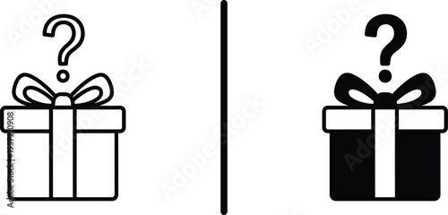 A simple illustration of two gift boxes with question marks