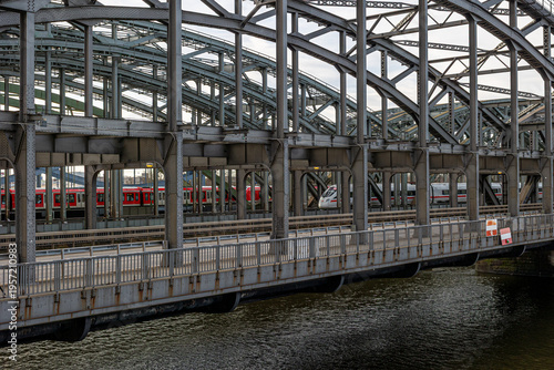 Elbe bridge carrying ICE train in Hamburg over river