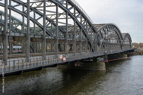 Elbe bridge carrying ICE train in Hamburg over river