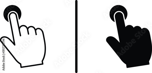 A graphic illustration of two hands clicking a button