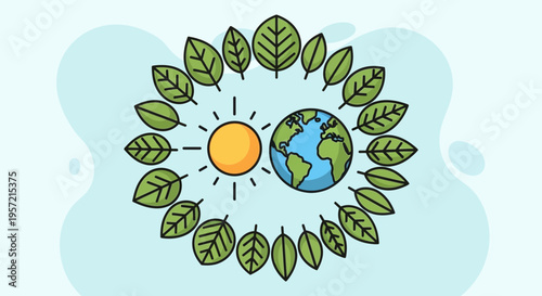 Earth Globe Surrounded by Green Leaves 1.