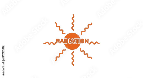 Vector illustration of orange sun icon with radiation waves and text
