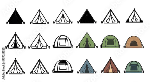 Vector illustration of set of various camping tents