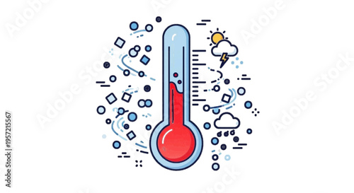 Vector illustration of thermometer icon with weather symbols representing temperature changes