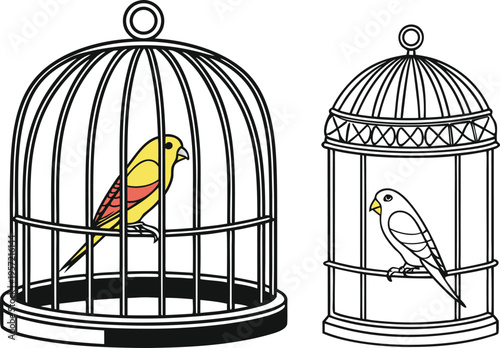 Vintage Bird Cage Decorative Set. Hanging Bird Cage Isolated Design. Classic Metal Bird Cage Collection. Ornamental Bird Cage Structure Set. Empty Bird Cage Minimal Style. Antique Bird Cage Decorative