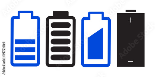 Battery level indicators. Colorful battery charge level icons. Battery power level pictograms in outline style. Battery level indicators. vector illustration eps file.