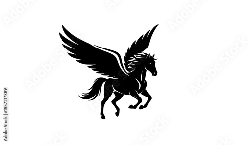 Pegasus mascot silhouette icon with winged horse vector for fantasy and logo design