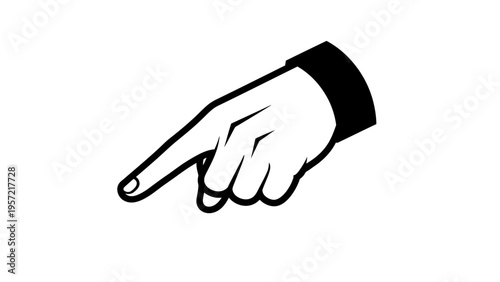 Hand pointing finger down, isolated on white background, indicating direction or selection