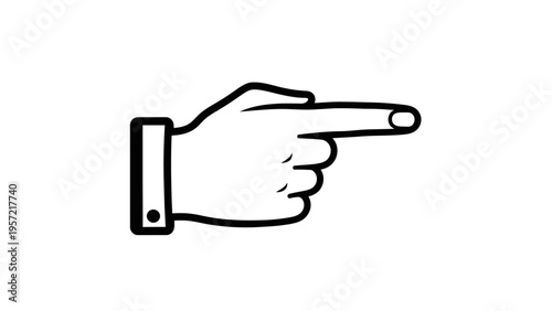 Hand pointing right, index finger extended, isolated on white background, direction gesture