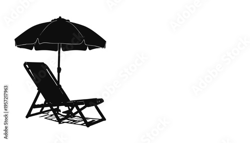 beach chair and umbrella silhouette isolated representing summer vacation relaxation seaside leisure travel