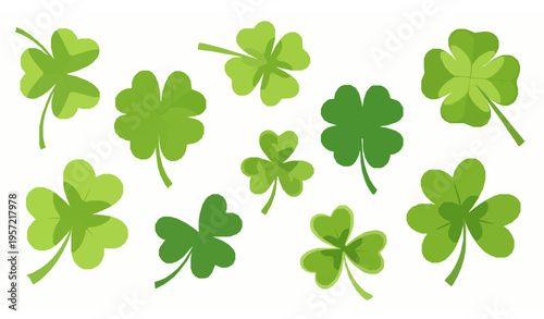 Flat four-leaf clover vector collection for lucky charm icons and St. Patrick’s Day isolated on white background
