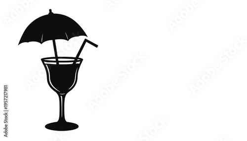 tropical cocktail silhouette with umbrella and straw in glass representing summer beach drink and vacation refreshment