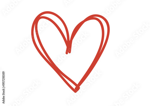 Hand-drawn red heart sketch isolated on transparent background. Minimalist doodle for Valentine's Day, wedding, or romantic design.