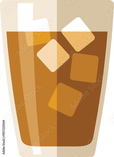 Iced Coffee Drink in Tall Glass with Ice Cubes Refreshing Beverage Flat Design Vector