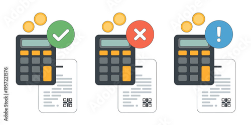 Calculators with bills and coins and symbols