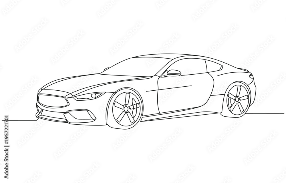 Naklejka premium Continuous one line of a luxury car, sleek minimalist design about money and materialism.