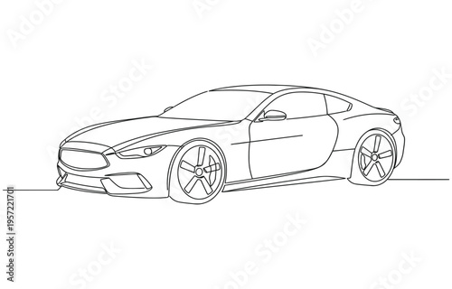 Continuous one line of a luxury car, sleek minimalist design about money and materialism.