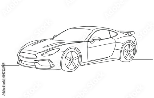 Continuous one line of a luxury car, sleek minimalist design about money and materialism.
