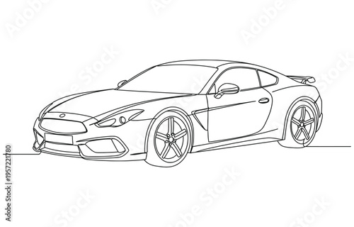 Continuous one line of a luxury car, sleek minimalist design about money and materialism.