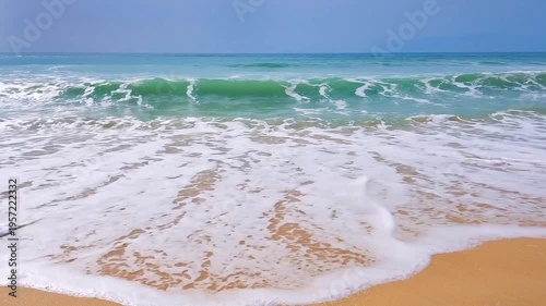 Atlantic ocean, front view of crashing waves on the beach, HD video footage, seamless loop