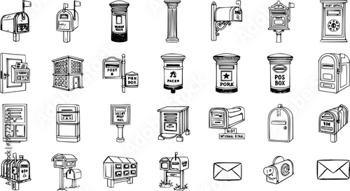 Diverse Collection of Mailbox Illustrations for Postal and Delivery Services