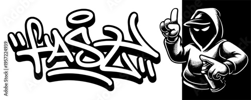 Fast Delivery Graffiti Character Mascot Featuring Bold Street Art Typography for Retail Logistics.