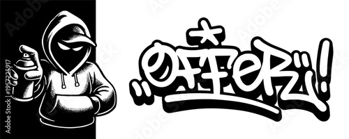 Special Offer Graffiti Mascot Character with Stylized Street Art Tag for Professional Marketing.