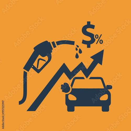 Illustration of a fuel pump nozzle, car, and rising graph with dollar signs.