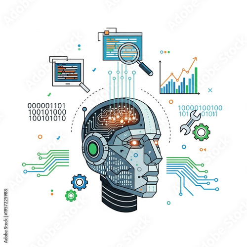 A vector illustration of human brain anatomy as a social network symbol for global technology and communication