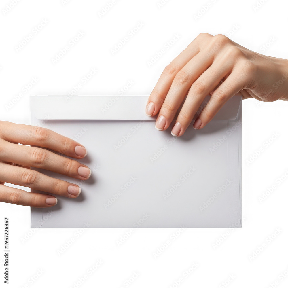 Obraz premium Hands placing a blank letter into an envelope