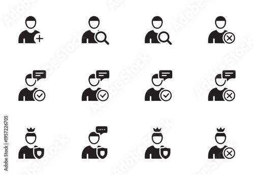 People management icons collection featuring user roles communication and administrative actions for systems
