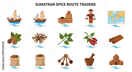 Sumatran Spice Route Traders Icons.