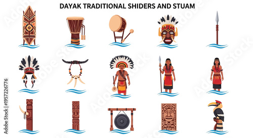 Dayak Traditional Shields and Stuam.