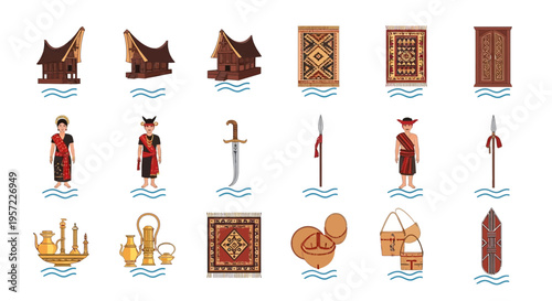 Medieval icons and objects set.