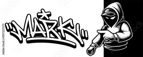 Urban Graffiti Character Mascot with Mark Tagging Lettering for Selective Street Art Branding.