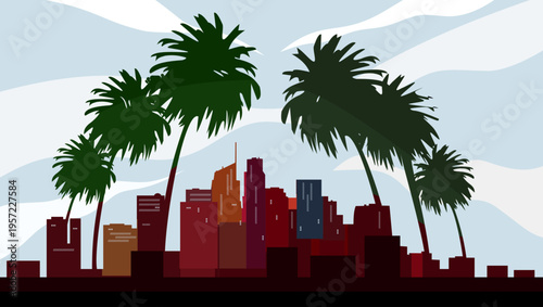 Los Angeles city, flat color vector illustration