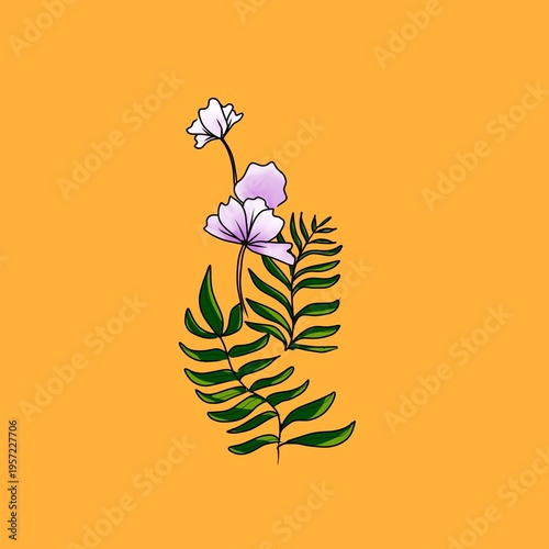 Flower illustration on orange color 